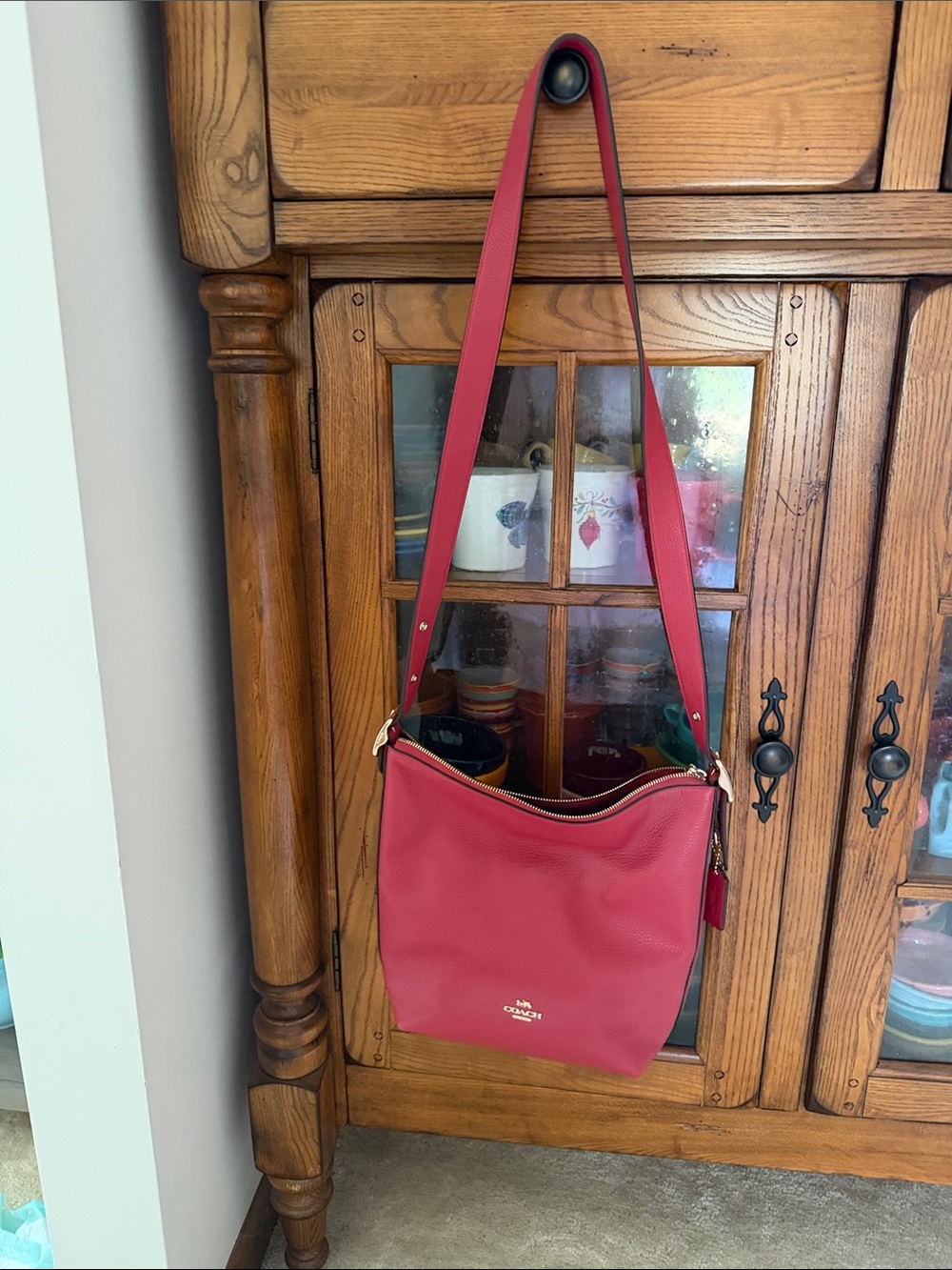 Coach Pink-Red Pebble Leather Shoulder Bag